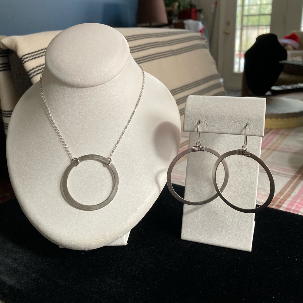 2 pc set 925 SS Necklace & Earrings 17” + 2” drop